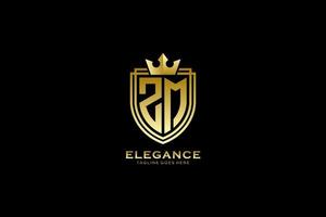 initial ZM elegant luxury monogram logo or badge template with scrolls and royal crown - perfect for luxurious branding projects vector