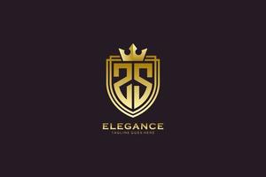 initial ZS elegant luxury monogram logo or badge template with scrolls and royal crown - perfect for luxurious branding projects vector