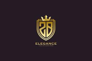 initial ZB elegant luxury monogram logo or badge template with scrolls and royal crown - perfect for luxurious branding projects vector