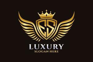 Luxury royal wing Letter ES crest Gold color Logo vector, Victory logo, crest logo, wing logo, vector logo template.