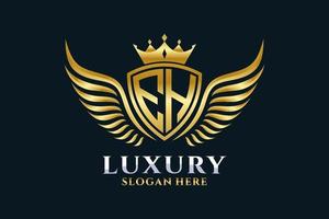 Luxury royal wing Letter EH crest Gold color Logo vector, Victory logo, crest logo, wing logo, vector logo template.