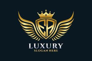 Luxury royal wing Letter EA crest Gold color Logo vector, Victory logo, crest logo, wing logo, vector logo template.