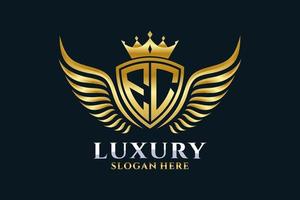 Luxury royal wing Letter EC crest Gold color Logo vector, Victory logo, crest logo, wing logo, vector logo template.