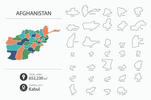 Map of Afghanistan with detailed country map. Map elements of cities, total areas and capital. vector