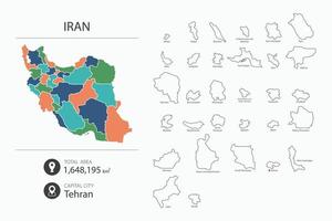 Map of Iran with detailed country map. Map elements of cities, total areas and capital. vector