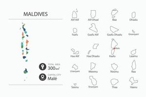 Map of Maldives with detailed country map. Map elements of cities, total areas and capital. vector