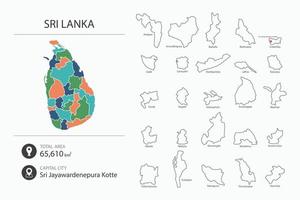 mapa de sri lanka con mapa detallado del país. elementos del mapa de ciudades, áreas totales y capital. vector