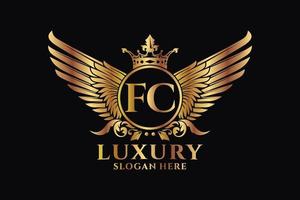 Luxury royal wing Letter FC crest Gold color Logo vector, Victory logo, crest logo, wing logo, vector logo template.
