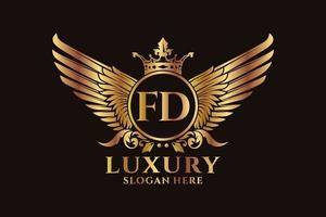 Luxury royal wing Letter FD crest Gold color Logo vector, Victory logo, crest logo, wing logo, vector logo template.