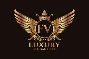 Luxury royal wing Letter FV crest Gold color Logo vector, Victory logo, crest logo, wing logo, vector logo template.