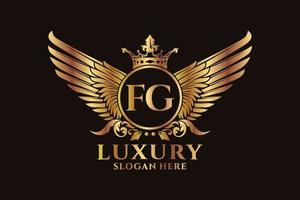 Luxury royal wing Letter FG crest Gold color Logo vector, Victory logo, crest logo, wing logo, vector logo template.