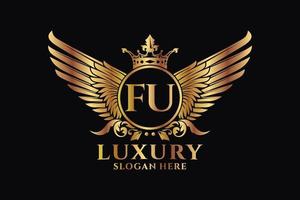 Luxury royal wing Letter FU crest Gold color Logo vector, Victory logo, crest logo, wing logo, vector logo template.