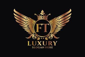 Luxury royal wing Letter FT crest Gold color Logo vector, Victory logo, crest logo, wing logo, vector logo template.