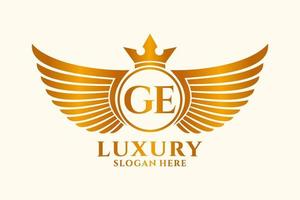 Luxury royal wing Letter GE crest Gold color Logo vector, Victory logo, crest logo, wing logo, vector logo template.