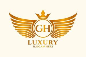 Luxury royal wing Letter GH crest Gold color Logo vector, Victory logo, crest logo, wing logo, vector logo template.
