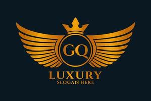 Luxury royal wing Letter GQ crest Gold color Logo vector, Victory logo, crest logo, wing logo, vector logo template.