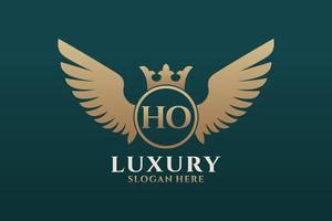 Luxury royal wing Letter HO crest Gold color Logo vector, Victory logo, crest logo, wing logo, vector logo template.