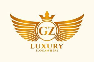 Luxury royal wing Letter GZ crest Gold color Logo vector, Victory logo, crest logo, wing logo, vector logo template.