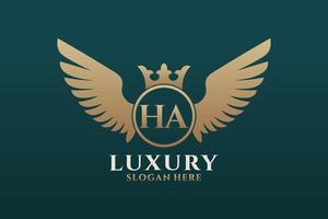 Luxury royal wing Letter HA crest Gold color Logo vector, Victory logo, crest logo, wing logo, vector logo template.