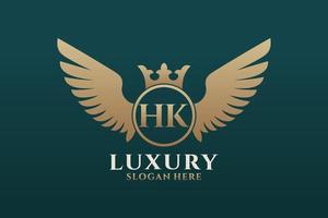 Luxury royal wing Letter HK crest Gold color Logo vector, Victory logo, crest logo, wing logo, vector logo template.