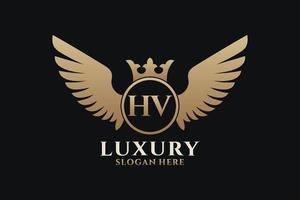 Luxury royal wing Letter HV crest Gold color Logo vector, Victory logo, crest logo, wing logo, vector logo template.