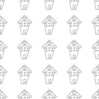 Seamless hand drawn doodle black and white houses pattern in line art style for kids, fabric, prints vector