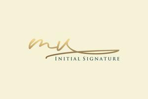 Initial MV Letter Signature Logo Template elegant design logo. Hand drawn Calligraphy lettering Vector illustration.
