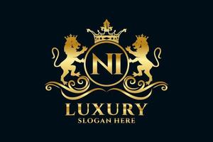 Initial NI Letter Lion Royal Luxury Logo template in vector art for luxurious branding projects and other vector illustration.