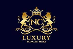 Initial NC Letter Lion Royal Luxury Logo template in vector art for luxurious branding projects and other vector illustration.