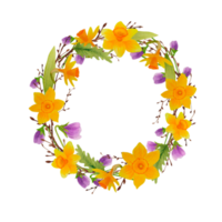 Watercolor spring wreath isolated with birch twigs and flowers png