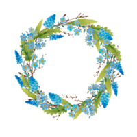 Watercolor spring wreath isolated with birch twigs and flowers png