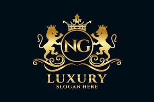 Initial NG Letter Lion Royal Luxury Logo template in vector art for luxurious branding projects and other vector illustration.