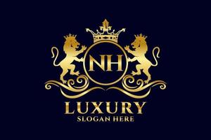 Initial NH Letter Lion Royal Luxury Logo template in vector art for luxurious branding projects and other vector illustration.