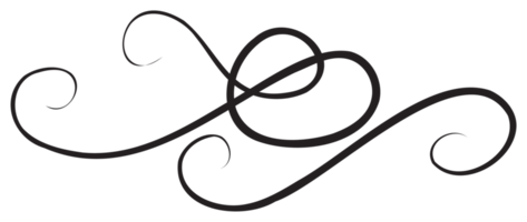 Calligraphic design element with black thin line. PNG with transparent background.