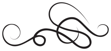 Calligraphic design element with black thin line. PNG with transparent background.