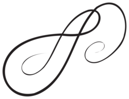 Calligraphic design element with black thin line. PNG with transparent background.