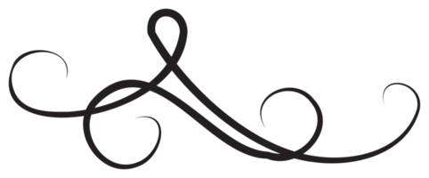 Calligraphic design element with black thin line. PNG with transparent background.