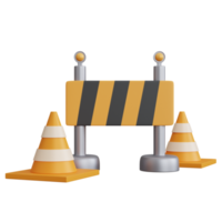 3d rendering road block with two traffic cone isolated png