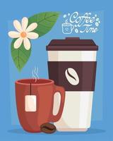 coffee time lettering with mug and pot vector