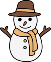 doodle desenho à mão livre de um boneco de neve. conceito de festival de natal. png