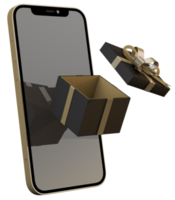 Realistic black friday sale gold color with gift box and smartphone 3d Render