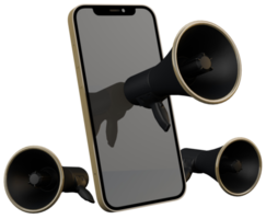 Realistic black friday sale gold color with smartphone and megaphone 3d render png