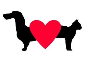 gato y perro. corazón. vector