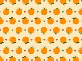Seamless pattern with fruit oranges, orange fruit background with heart. Can be used for packaging, wrapping paper, greeting cards, stickers, fabrics and prints. vector