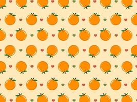 Seamless pattern with fruit oranges, orange fruit background with heart. Can be used for packaging, wrapping paper, greeting cards, stickers, fabrics and prints. vector