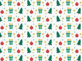 Seamless pattern  Background with tree, star, ball and gift box. Cute design. The design used for printing, background, gift wrapping, baby clothes, textile, vector illustration