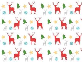 Seamless pattern isolated white Background with  deer, star, bell and snowflakes. The design used for printing, background, gift wrapping, baby clothes, textile, vector illustration