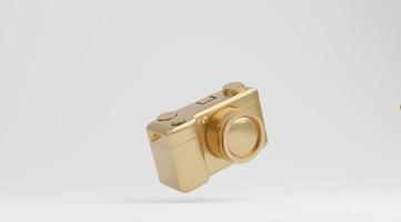 Gold camera on white background, technology concept. 3d rendering photo