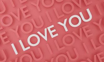 I love you, text pop up on red wall background. 3D rendering. photo