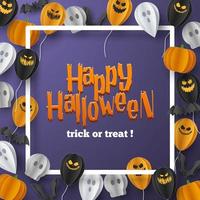 Happy Halloween banner greeting card background in paper cut style. Vector Illustration